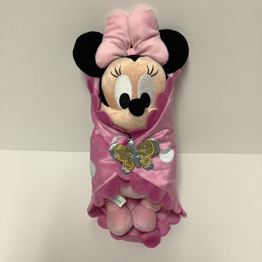 Disney Parks Babies Minnie Mouse Plush Doll in Pink Polka Dot Swaddle Blanket